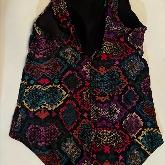 Torrid multicolor snake skin Women's One Piece Swimsuit high neck open back - Picture 3 of 4